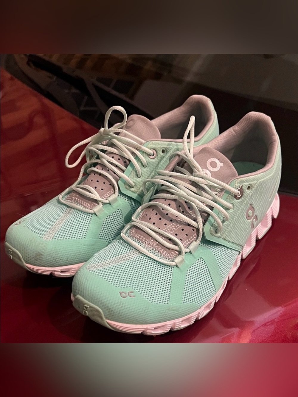On Running Women’s Mint and Light Pink Cloud Running Shoes